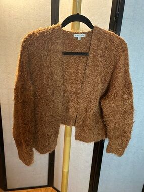 Woven Heart Women's Rust orange Fuzzy Open Cardigan